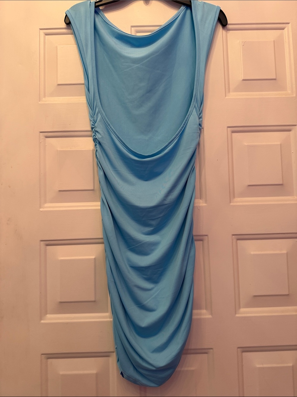Light Blue Backless Ruched Dress - Picture 2 of 3